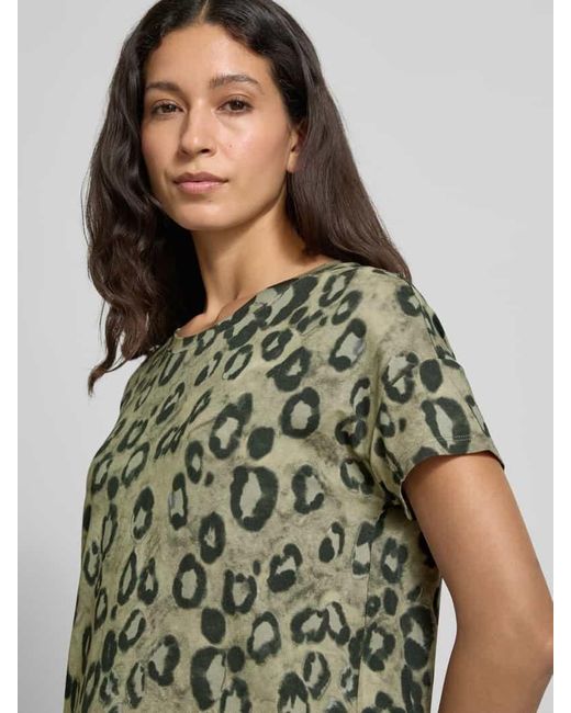 Monari Green Regular Fit T-Shirt aus Viskose-Mix mit Allover-Animal-Print