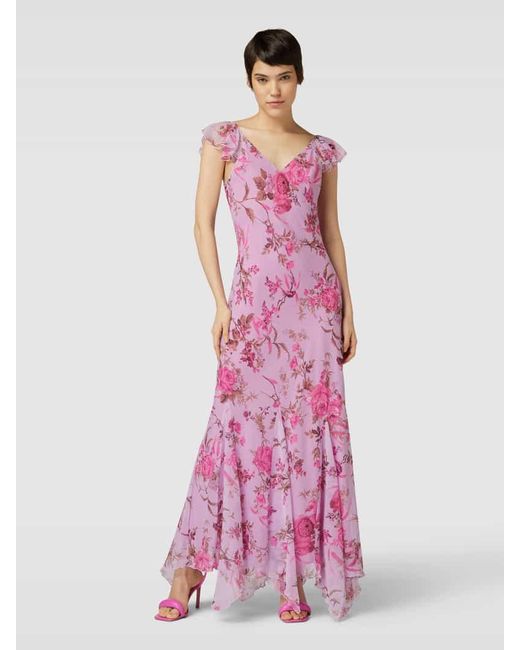 LACE & BEADS Pink Abendkleid mit floralem Print