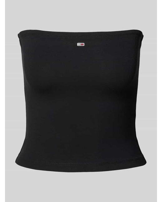 Tommy Hilfiger Black Slim Fit Bandeau-Top mit Logo-Stitching Modell 'ESSENTIAL TUBE'