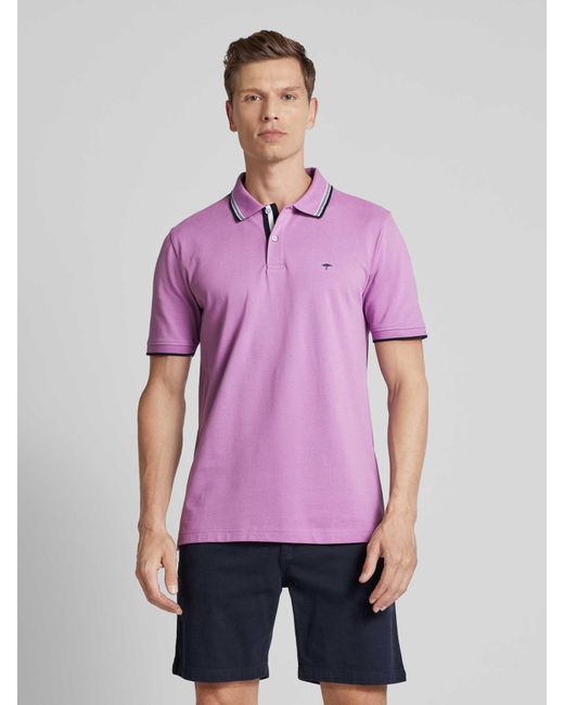 Fynch-Hatton Regular Fit Poloshirt mit Kontraststreifen in Purple für Herren