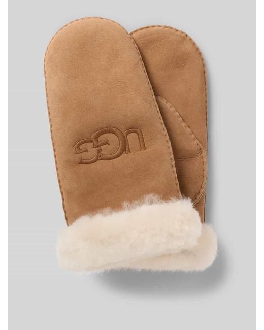 Ugg White Handschuhe aus Lammleder mit Label-Stitching