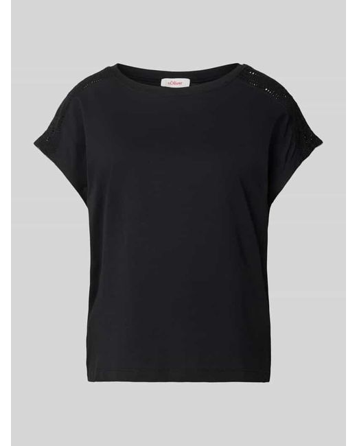 S.oliver Black T-Shirt mit Häkelspitze und Rundhalsausschnitt