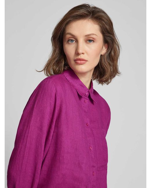 Mango Purple Bluse aus Leinen mit Brusttasche
