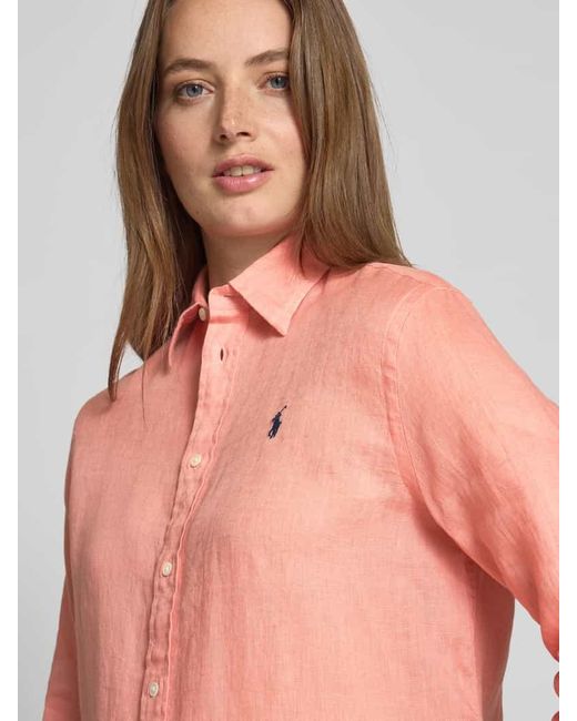Polo Ralph Lauren Pink Leinenbluse mit Label-Stitching
