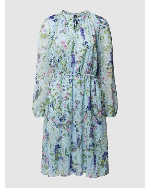 Marc Cain Blue Knielanges Kleid mit floralem Allover-Print