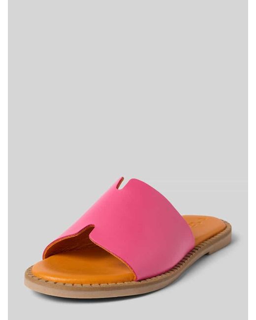 Tamaris Pink Slides aus Leder mit strukturierter Sohle