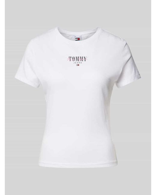 Tommy Hilfiger White Slim Fit T-Shirt mit Label-Print