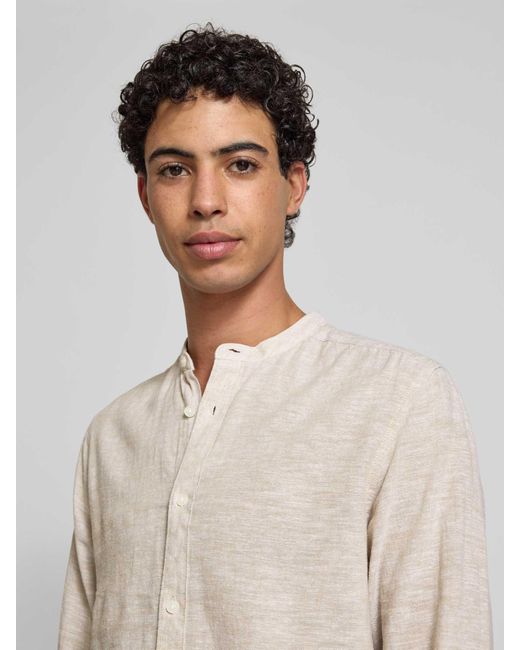 Only & Sons Slim Fit Linnen Overhemd Met Opstaande Kraag in het Natural voor heren