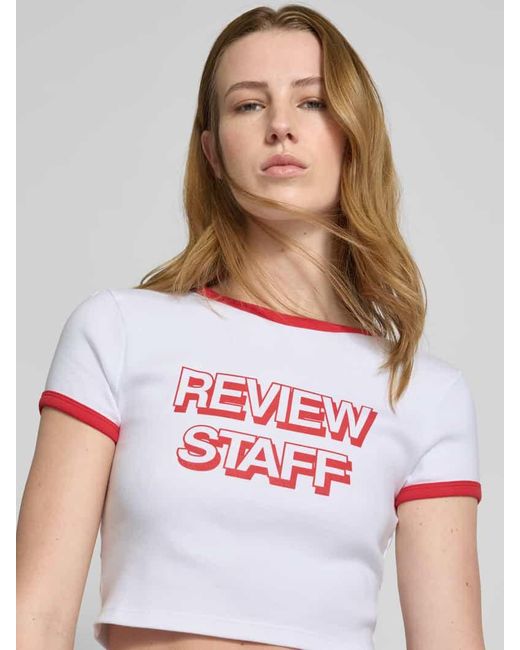 Review White Cropped T-Shirt mit Label-Print
