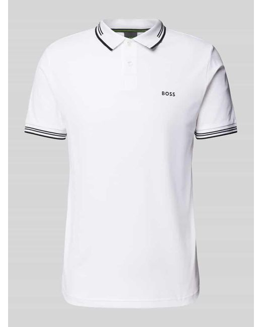 Boss Slim Fit Poloshirt mit Label-Print Modell 'Paul' in White für Herren
