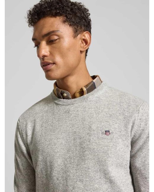 Gant Strickpullover aus reiner Lammwolle mit gerippten Abschlüssen in Gray für Herren