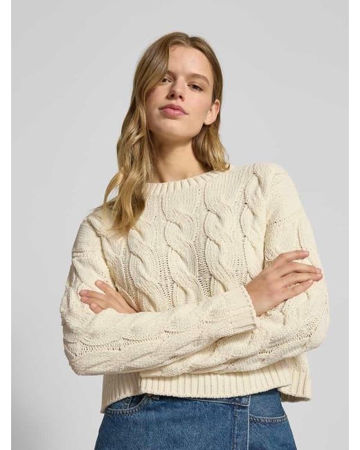 ONLY Natural Regular Fit Strickpullover mit Zopfmuster Modell 'ELLY'