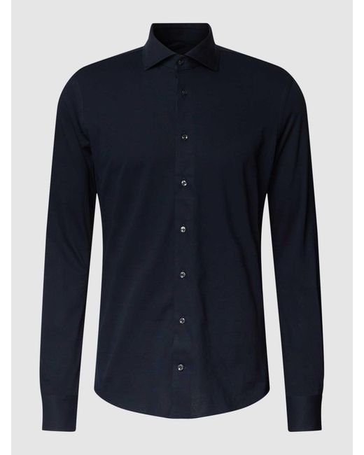Profuomo Slim Fit Zakelijk Overhemd Van Katoen Met Stretch in het Blue voor heren