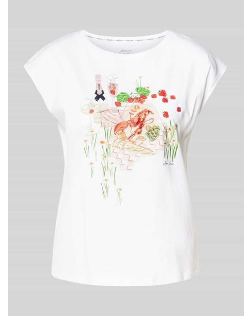 Marc Cain White Regular Fit T-Shirt mit Rundhalsausschnitt