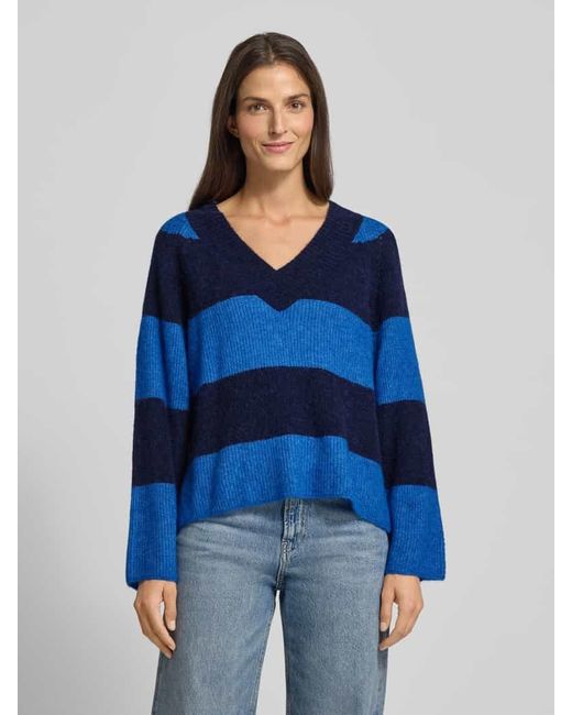 Mos Mosh Blue Strickpullover aus Woll-Mix mit Streifenmuster Modell 'Taci'