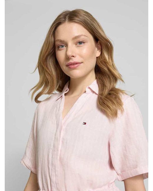 Tommy Hilfiger Pink Ausgestelltes Hemdblusenkleid Aus Reinem Leinen