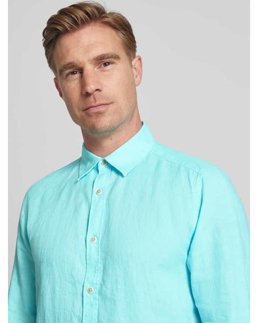 S.oliver Regular Fit Leinenhemd mit Sportmanschetten in Blue für Herren