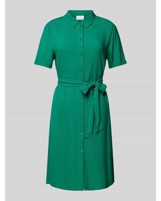 Vila Green Knielanges T-Shirt-Kleid mit Umlegekragen Modell 'paya'