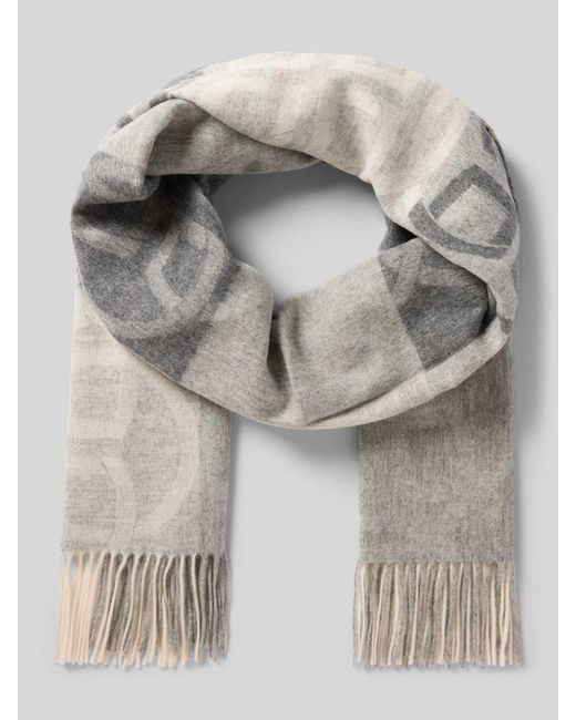 Gant Sjaal Van Wol Met Franjes, Model 'Monogram Wool Scarf' in het Gray
