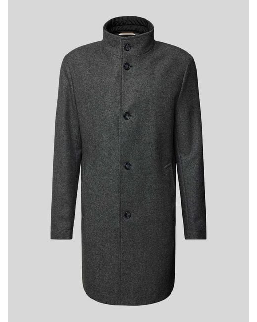 Boss Lange Wollen Jas Met Opstaande Kraag, Model 'Hyde' in het Black voor heren