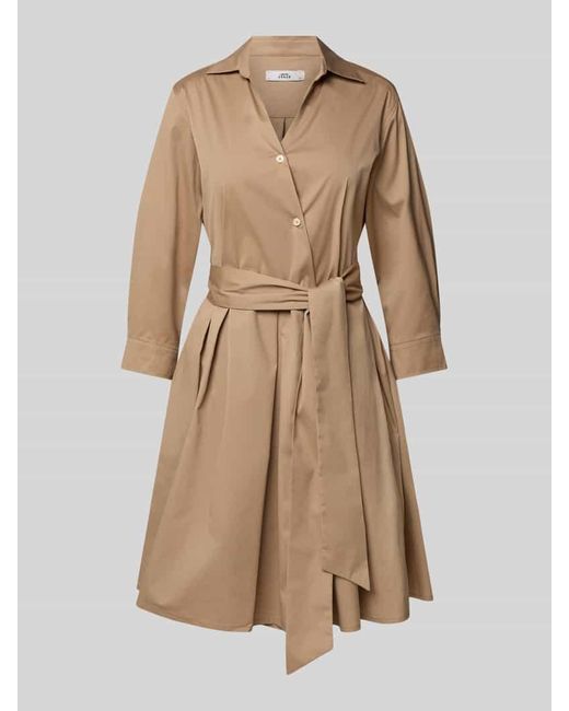 0039 Italy Natural Knielanges Hemdblusenkleid mit Bindegürtel Modell 'JULE'