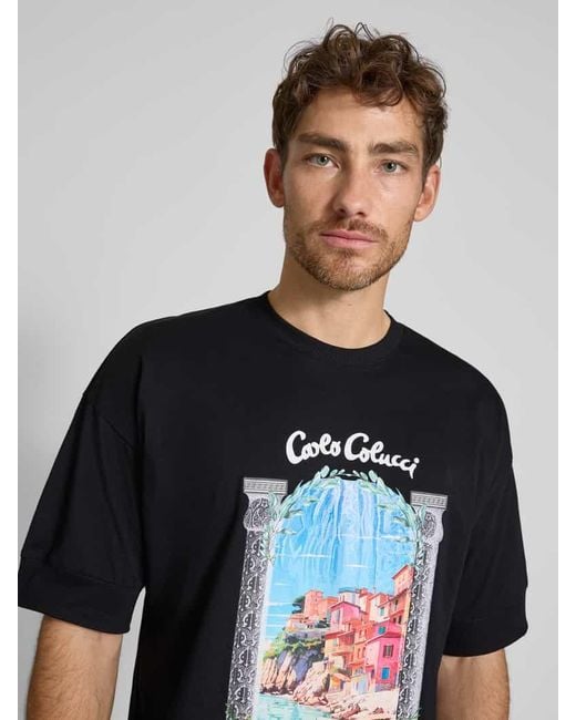 carlo colucci Oversized T-Shirt mit Label-Print in Black für Herren