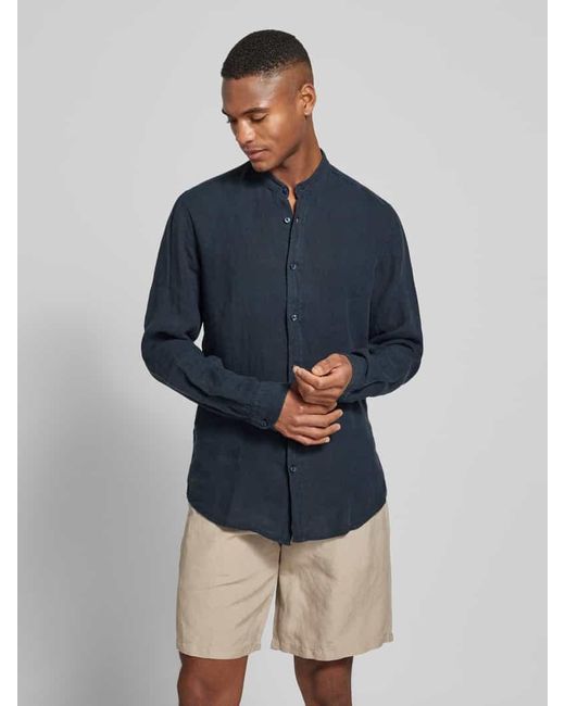 Boss Regular Fit Leinenhemd Mit Stehkragen Modell 'Race' in Blue für Herren