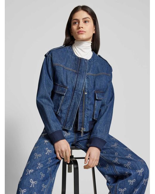 Self-Portrait Denim Bomberjack in het Blue