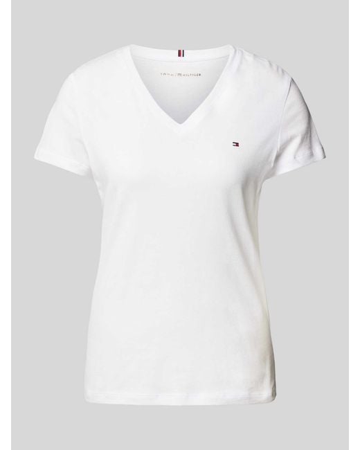 Tommy Hilfiger T-Shirt Van Katoen Met Geborduurd Logo in het White
