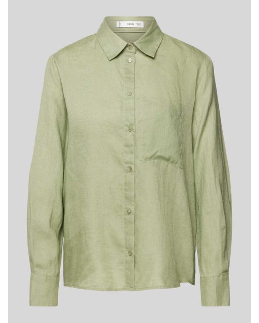 Mango Green Bluse aus Leinen mit Brusttasche