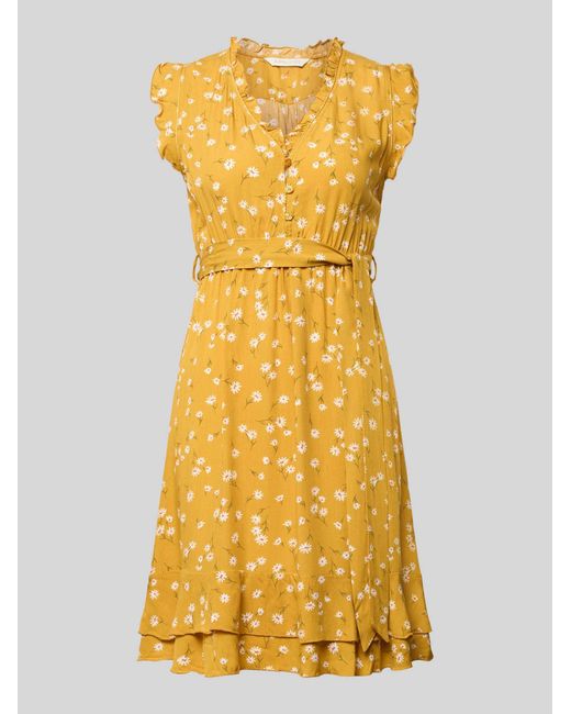 Apricot Mini-Jurk Van Viscose Met Strikceintuur En Kapmouwen in het Yellow