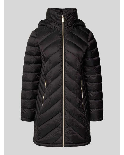 MICHAEL Michael Kors Gewatteerde Lange Jas Met Opstaande Kraag, Model 'Longline' in het Black