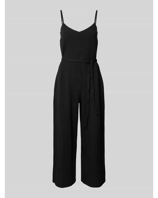 Jake*s Black Jumpsuit aus Viskose-Mix mit Spaghettiträgern und Bindegürtel