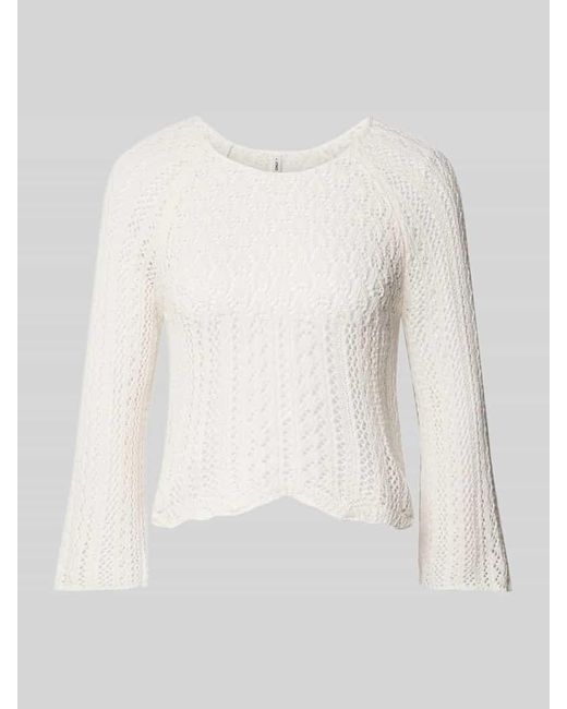 ONLY White Cropped Strickpullover Mit Baumwoll-Anteil Modell 'Nola'