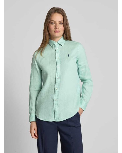 Polo Ralph Lauren Green Leinenbluse mit Label-Stitching