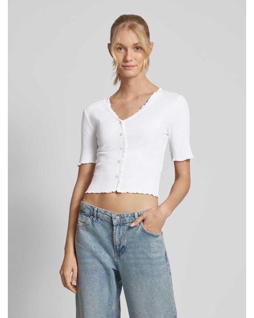 ONLY White T-Shirt mit Knopfleiste Modell 'LAILA'