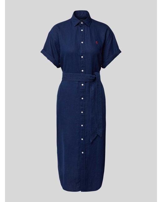 Polo Ralph Lauren Linnen Jurk Met Logostitching in het Blue