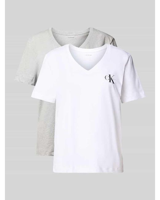 Calvin Klein White T-Shirt mit Label-Print im 2er-Pack