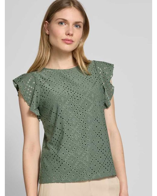 Vero Moda Green Regular Fit T-Shirt mit Lochstickmuster Muster 'TASSA'