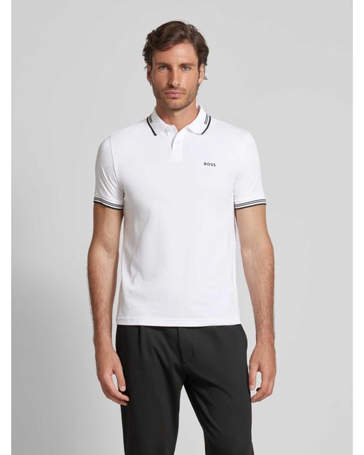 Boss Slim Fit Poloshirt mit Label-Print Modell 'Paul' in White für Herren