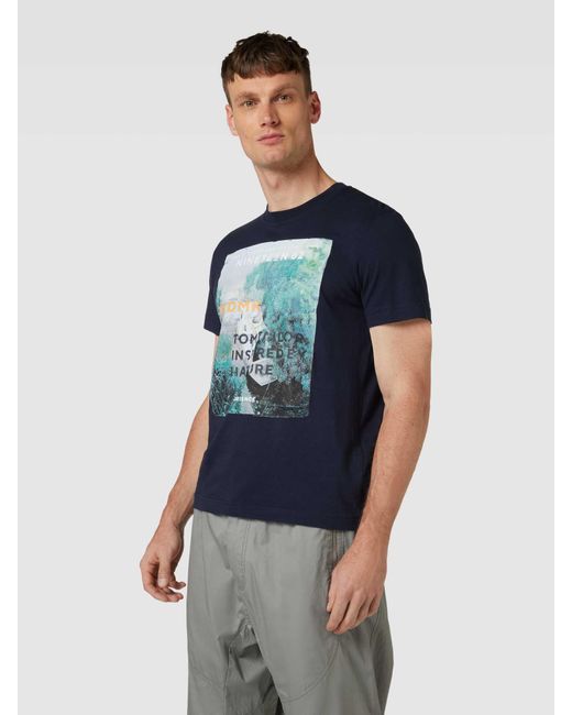 Tom Tailor T-Shirt mit Statement-Print Modell 'photoprint' in Blue für Herren