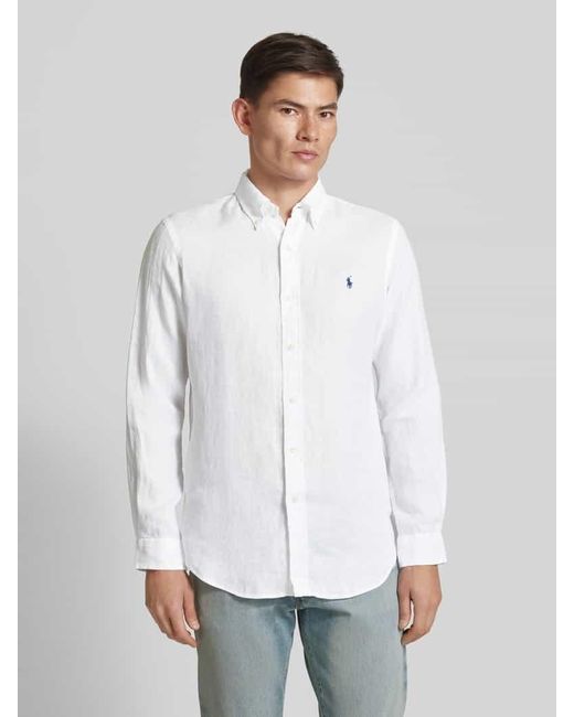 Polo Ralph Lauren Custom Fit Leinenhemd mit Label-Stitching in White für Herren