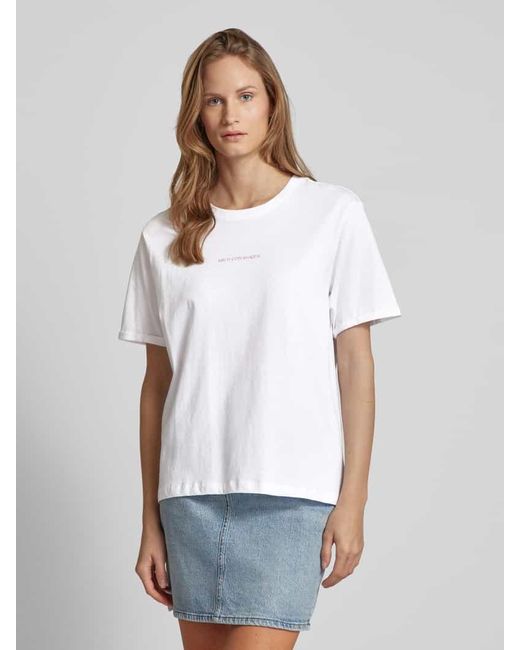 MSCH Copenhagen White T-Shirt mit Label-Print Modell 'Terina'