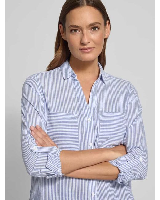 Christian Berg Women Blue Regular Fit Bluse mit V-Ausschnitt und Brusttaschen