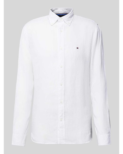 Tommy Hilfiger Regular Fit Linnen Overhemd Met Button-downkraag in het White voor heren