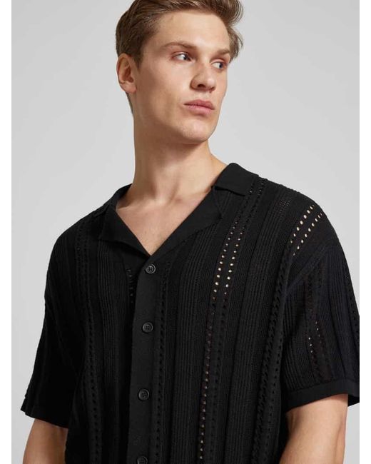 Redefined Rebel Regular Fit Freizeithemd mit Lochmuster Modell 'JON' in Black für Herren