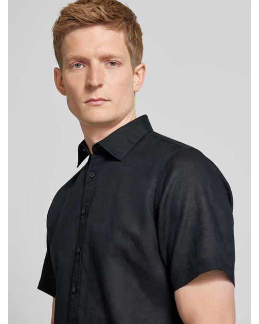 Jake*s Slim Fit Leinenhemd mit Kentkragen in Black für Herren