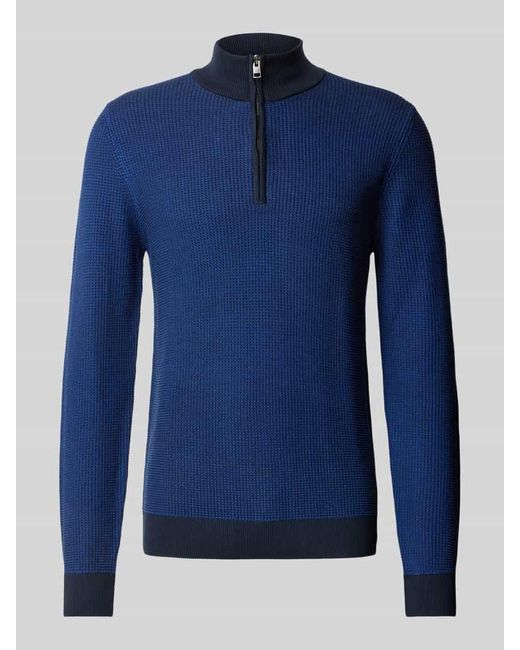 S.oliver Regular Fit Troyer Aus Reine Baumwolle Mit Bi-Color-Struktur in Blue für Herren