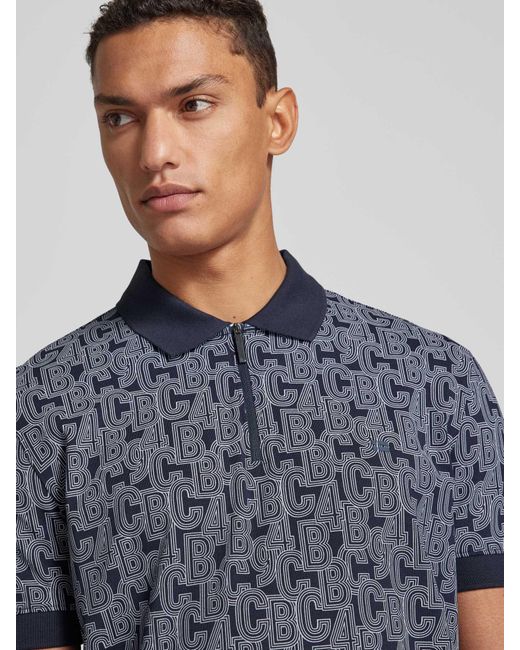 Christian Berg Men Regular Fit Poloshirt mit Allover-Label-Print in Blue für Herren