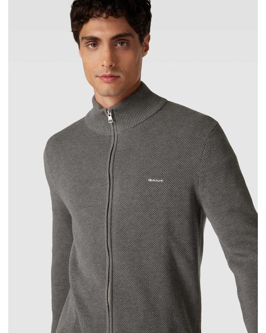 Gant Gebreid Jack Met Labelstitching, Model 'Pique' in het Gray voor heren